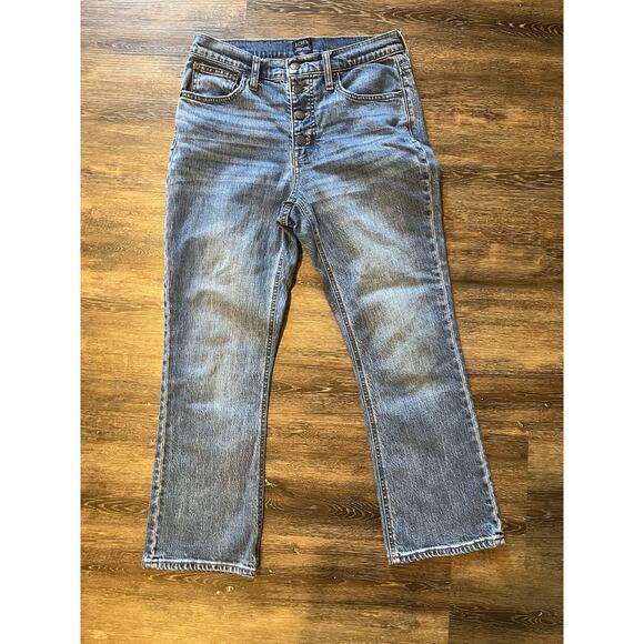 Jcrew Women’s High Rise Crop Flare 27 Denim Jeans Medium Wash - Picture 1 of 6